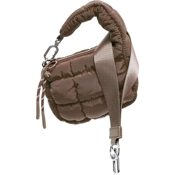 Women's Cute Mini Quilted Wristlet Charm Gift Pouch Puffer Brown Evening Handbag - Picture 4 of 7